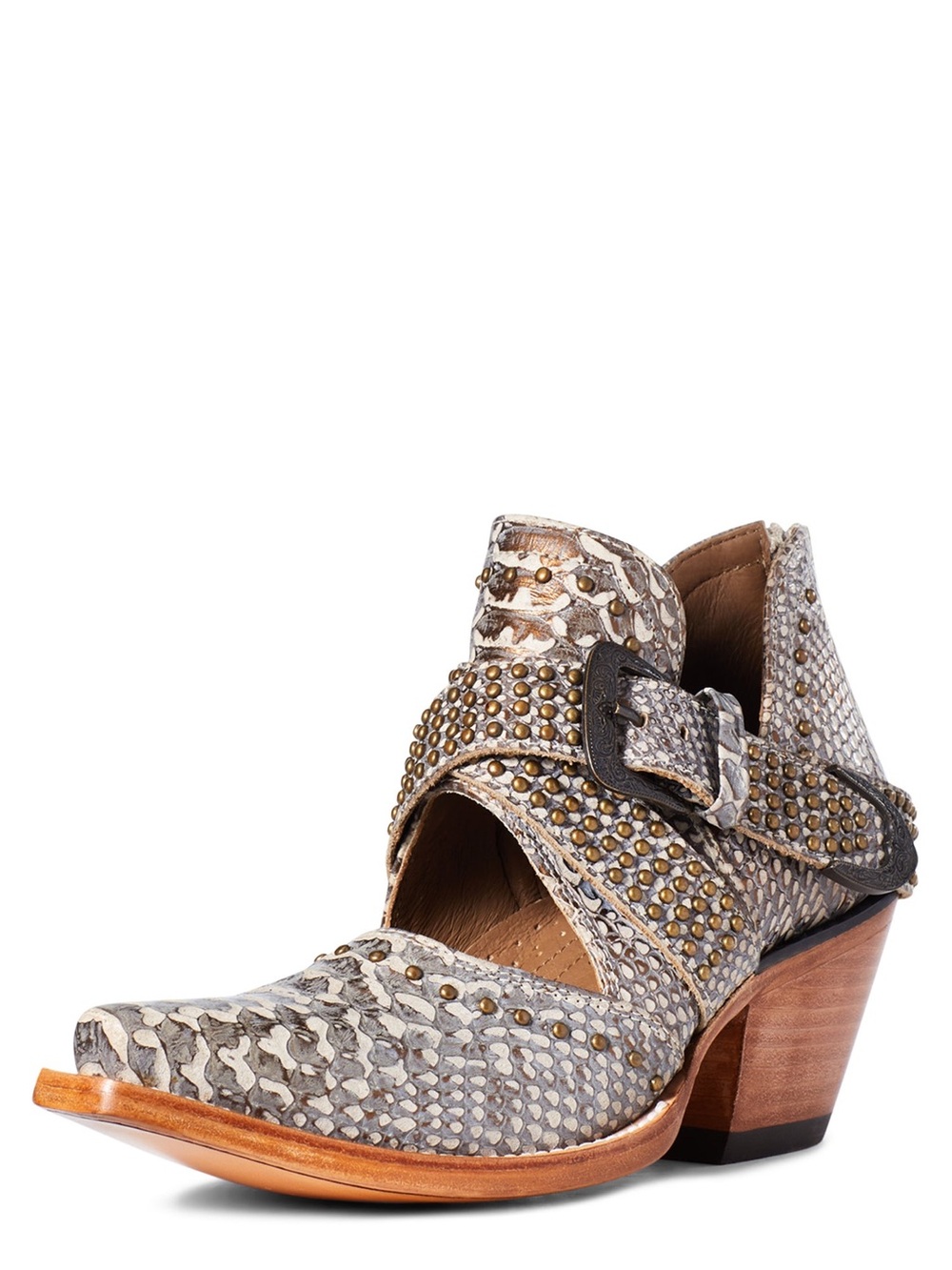 Ariat Gray Studded Cutout Western Bootie with Buckle